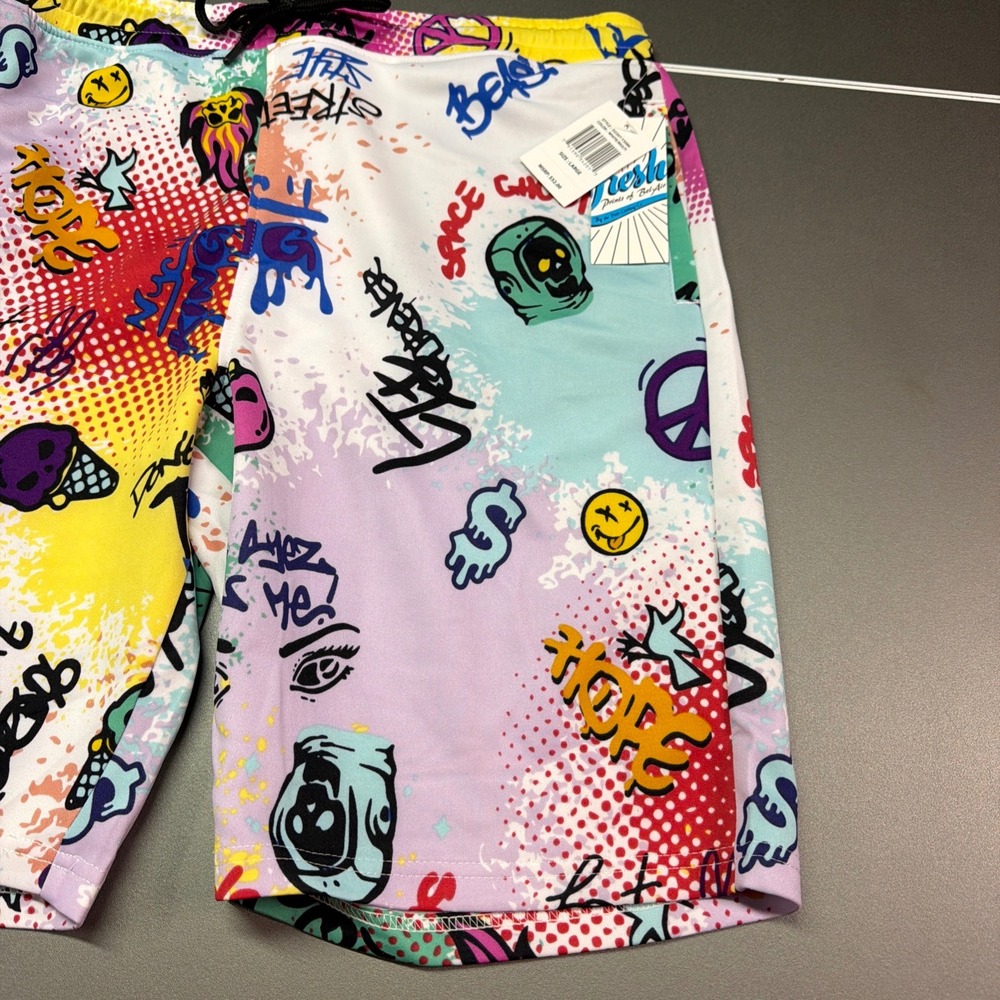 Fresh Prints Of Bel-Air Drill Clothing Co Men's Large Graffiti Emoji Shorts NWT - Picture 2 of 7